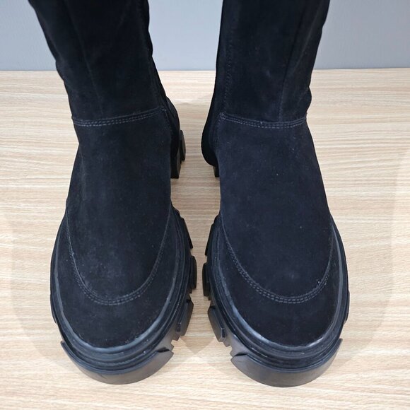 NEW Farm Rio Long Suede Combat Boot Black Vegan Leather Platform Boho Size 8 - Picture 5 of 14